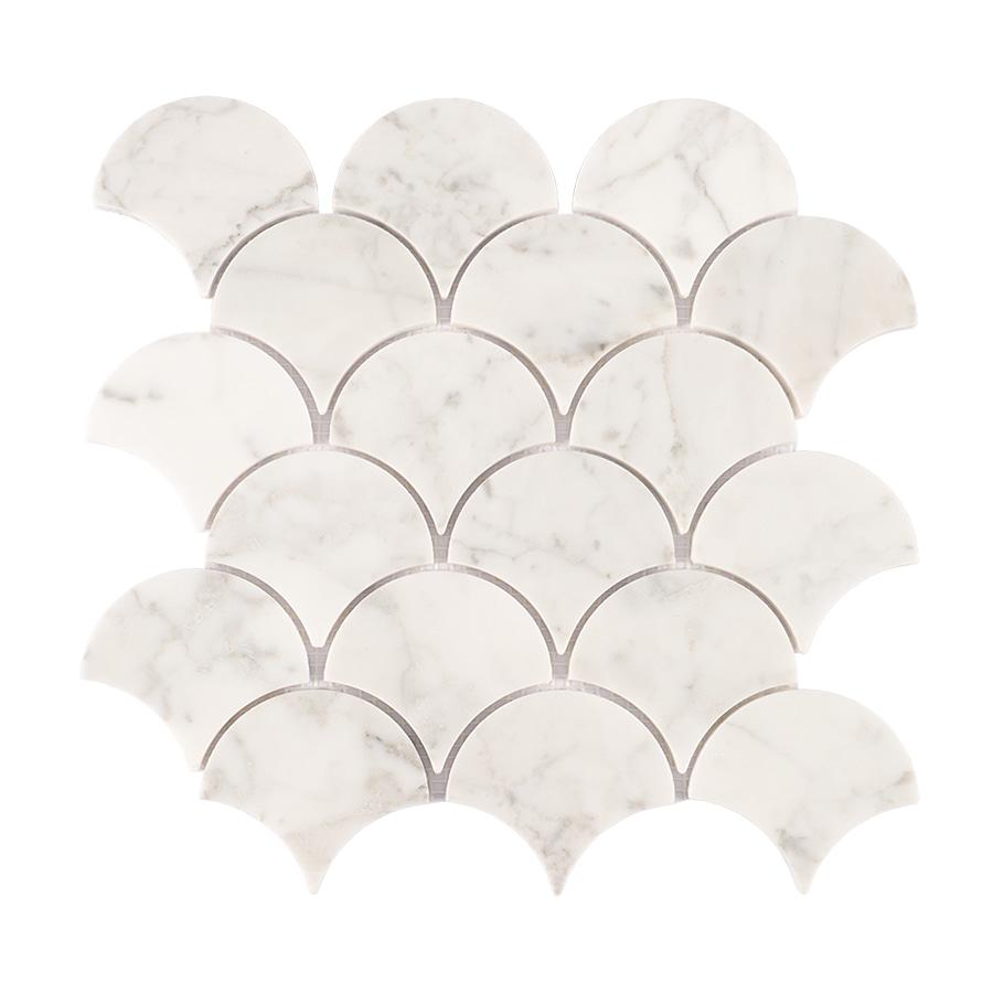 Carrara White Marble Fish Scale Mosaic Tile For Bathroom and Kitchen — mosaic vảy cá (fish scale) bằng đá marble trắng & trắng Carrara
