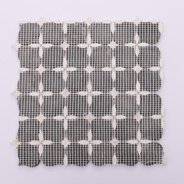 Black and White Flower Petal Marble Tiles — mosaic hoa văn waterjet bằng đá marble đen & trắng