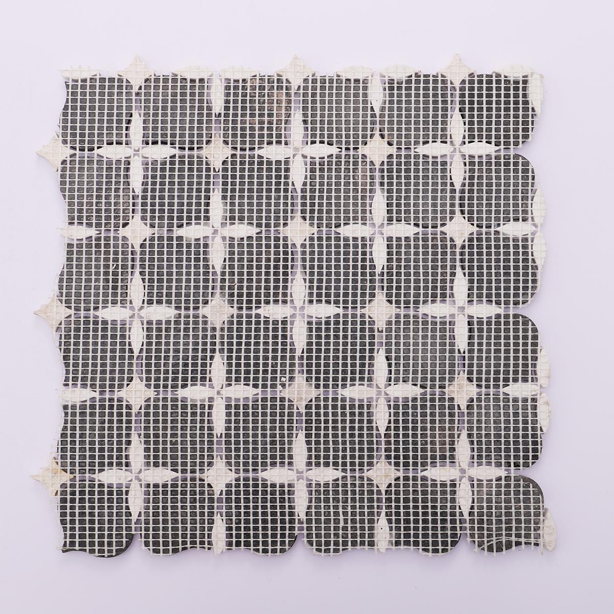 Black and White Flower Petal Marble Tiles — mosaic hoa văn waterjet bằng đá marble đen & trắng