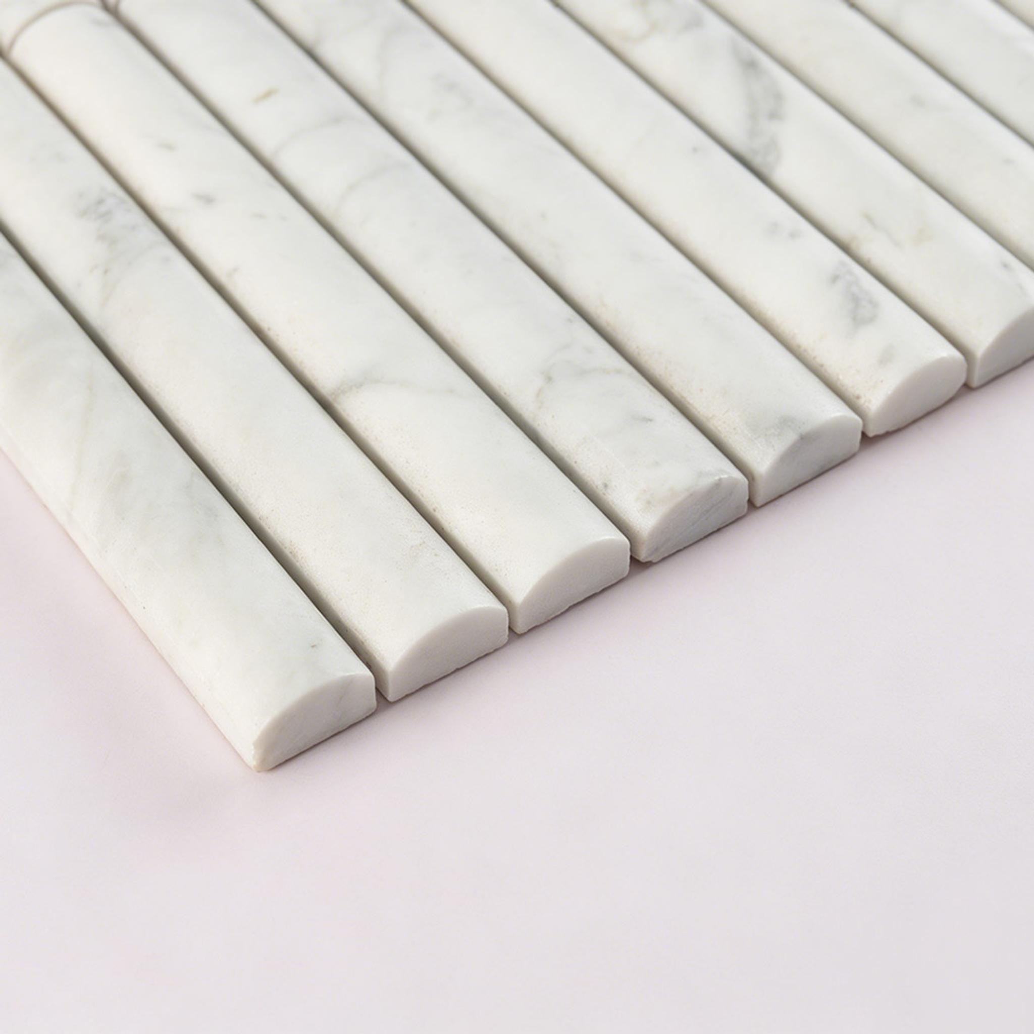 White Marble Fluted Vertical Mosaic Tile for Interior Walls — mosaic rãnh sọc (fluted) bằng đá marble trắng