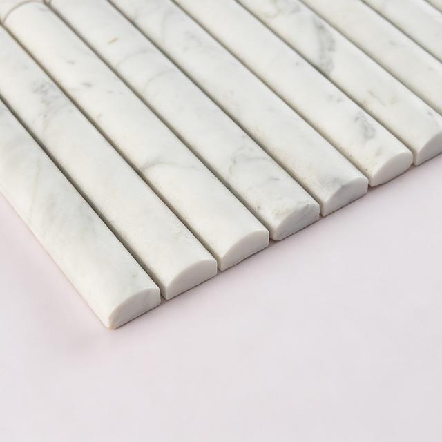White Marble Fluted Vertical Mosaic Tile for Interior Walls — mosaic rãnh sọc (fluted) bằng đá marble trắng