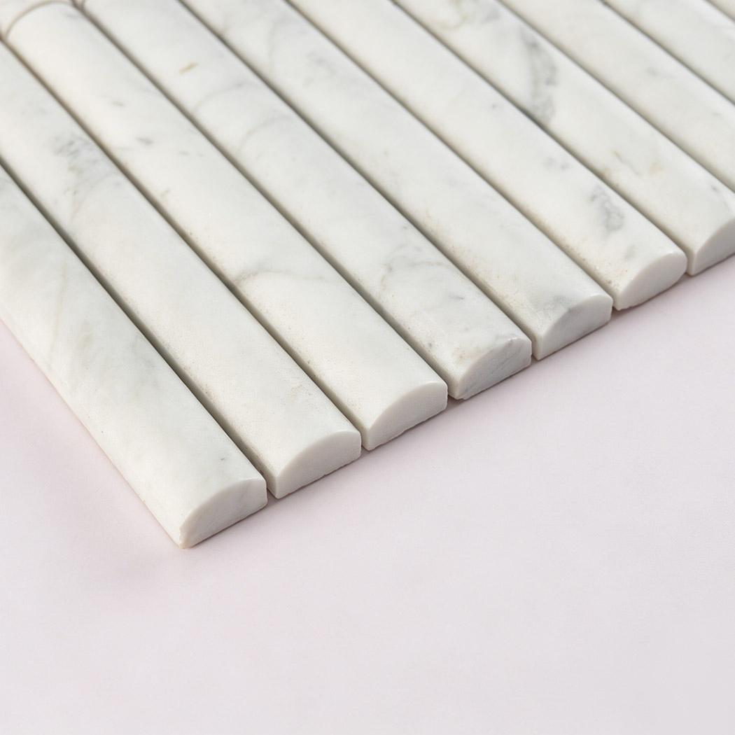 White Marble Fluted Vertical Mosaic Tile for Interior Walls — mosaic rãnh sọc (fluted) bằng đá marble trắng