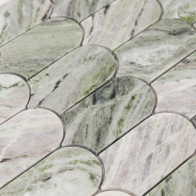 Envy Green Long Fish Scale Marble Mosaic Tiles — mosaic vảy cá (fish scale) bằng đá marble xanh lục