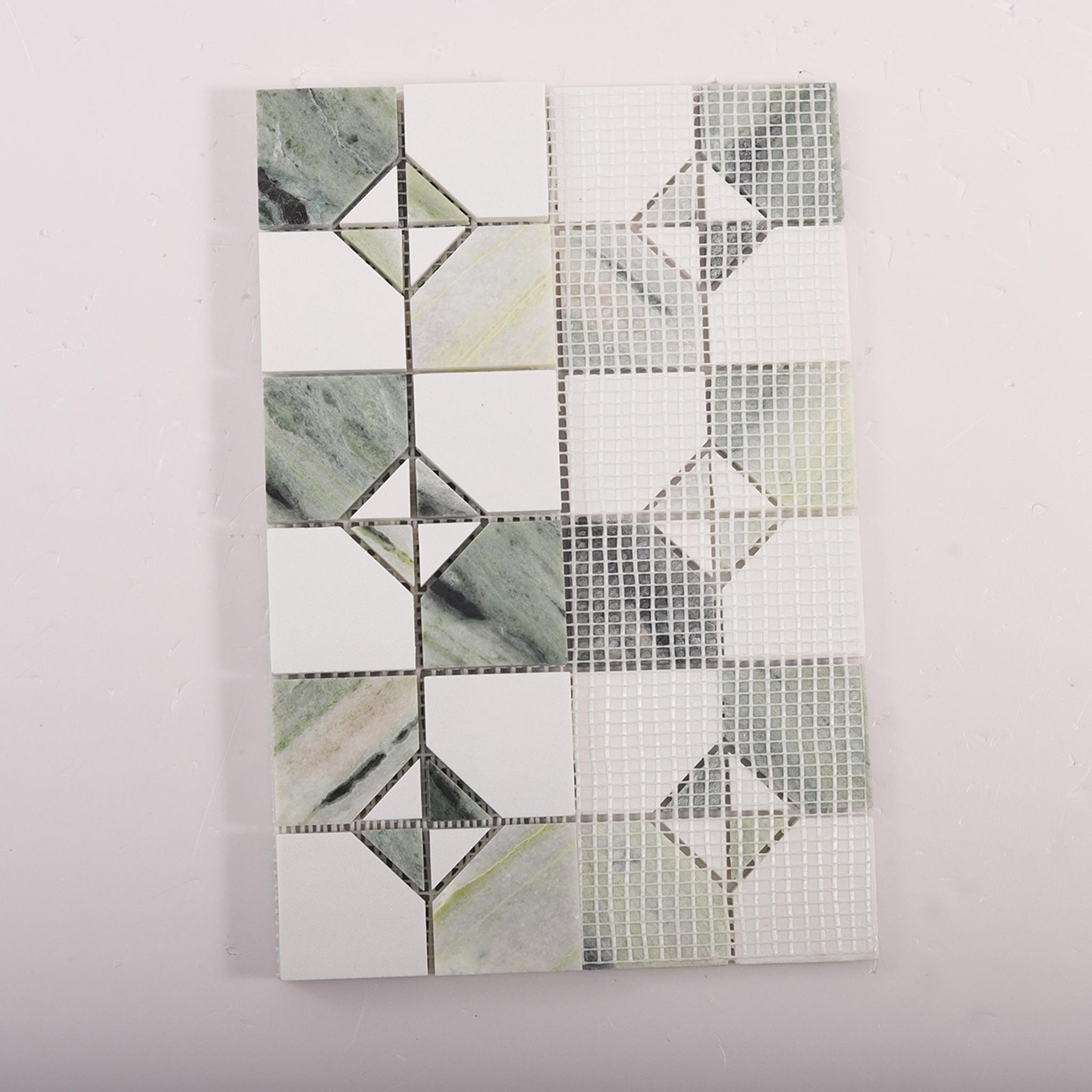 Ming Green and White Thassos Marble Tiles — mosaic ghép nghệ thuật bằng đá marble trắng & xanh lục