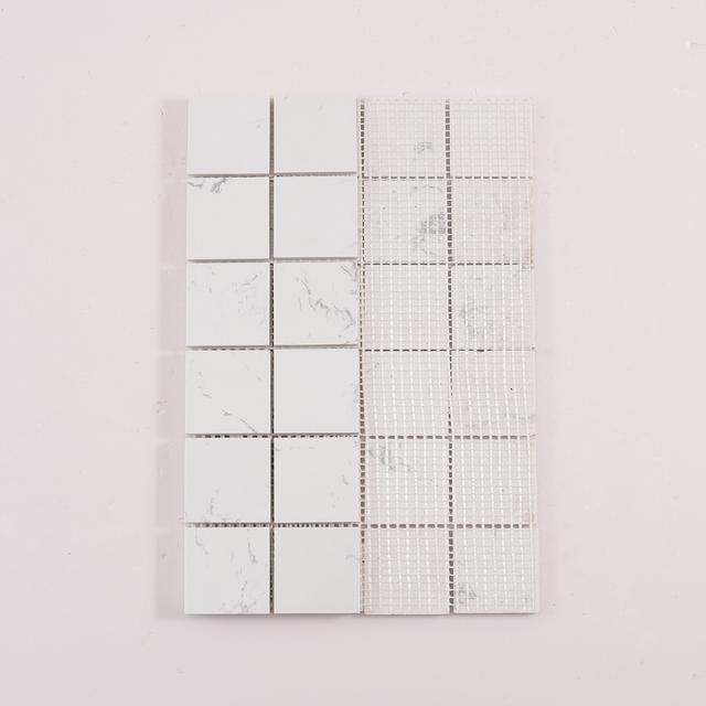 White Square Polished Marble Mosaic Tiles — mosaic vuông bằng đá marble trắng