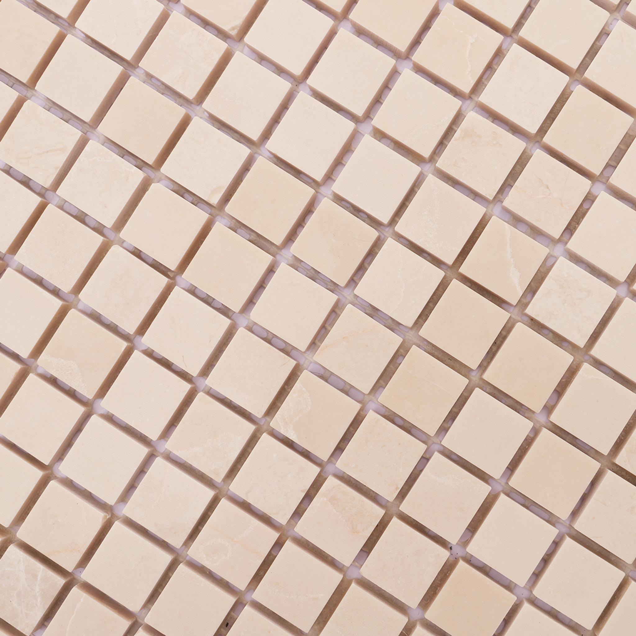Beige Square Polished Marble Backsplash Mosaic Tiles — mosaic vuông bằng đá marble beige