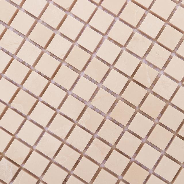 Beige Square Polished Marble Backsplash Mosaic Tiles — mosaic vuông bằng đá marble beige