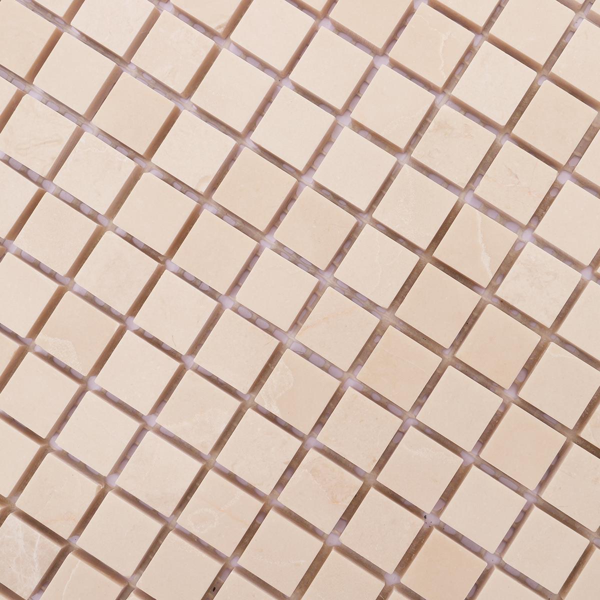 Beige Square Polished Marble Backsplash Mosaic Tiles — mosaic vuông bằng đá marble beige