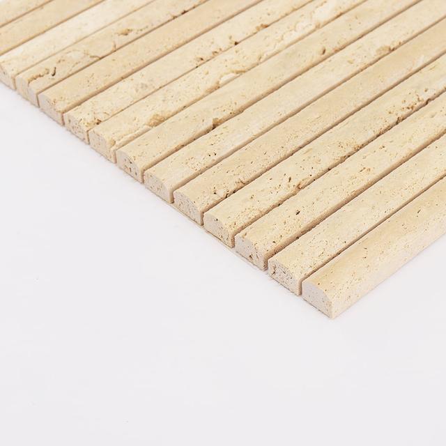 Beige Travertine Vertical Liner Mosaic Tile for Kitchen and Bathroom — mosaic ghép nghệ thuật bằng đá travertine beige