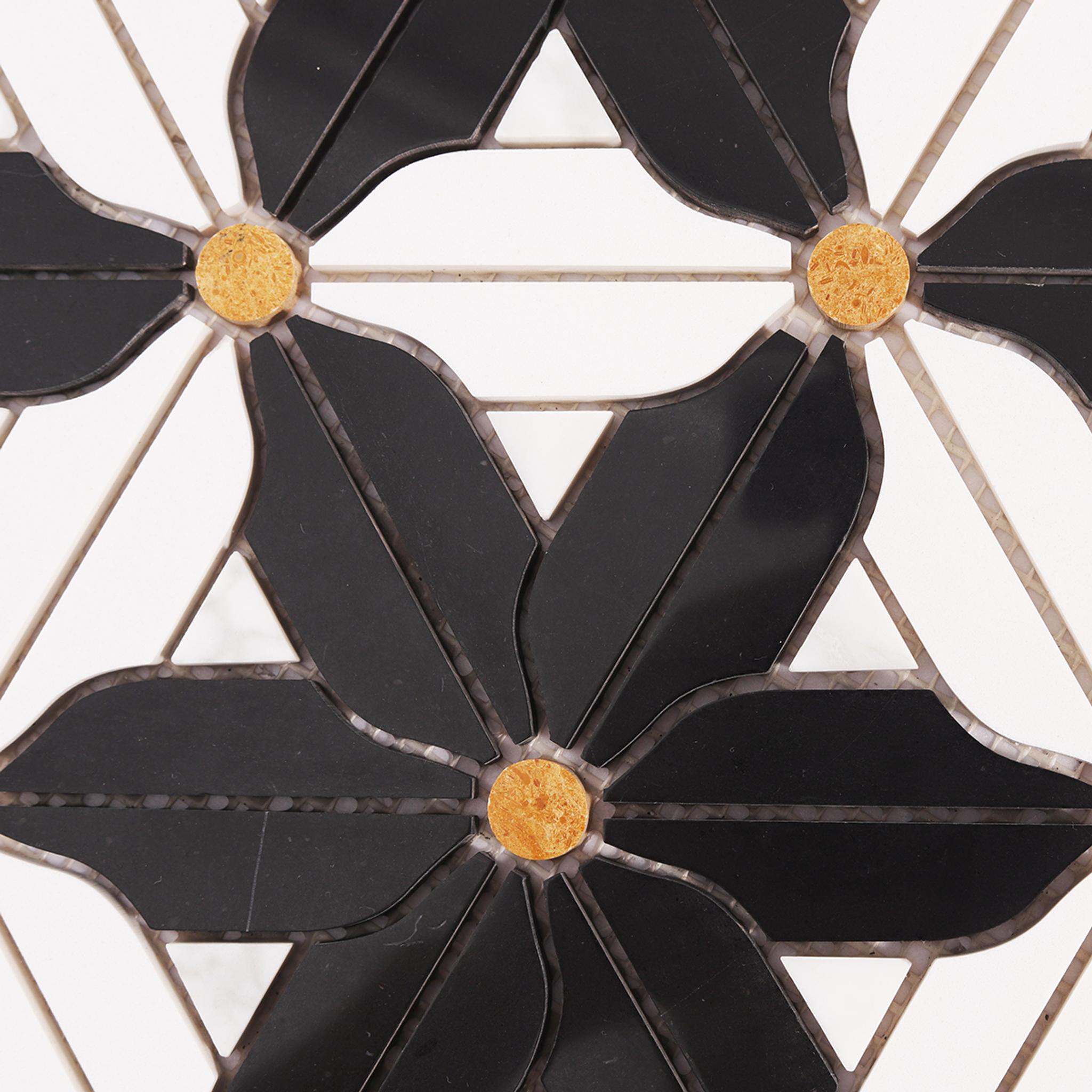 Black and White Flower Marble Mosaic — mosaic hoa văn waterjet bằng đá marble đen & trắng