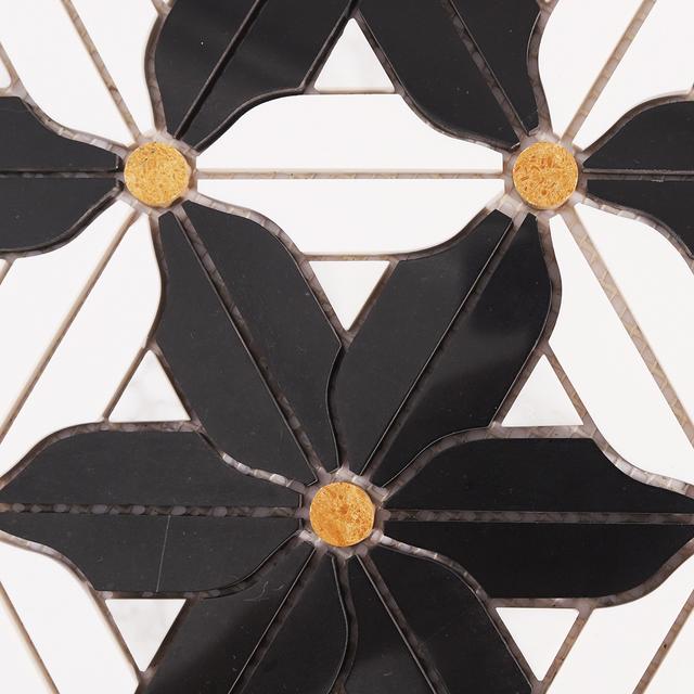 Black and White Flower Marble Mosaic — mosaic hoa văn waterjet bằng đá marble đen & trắng