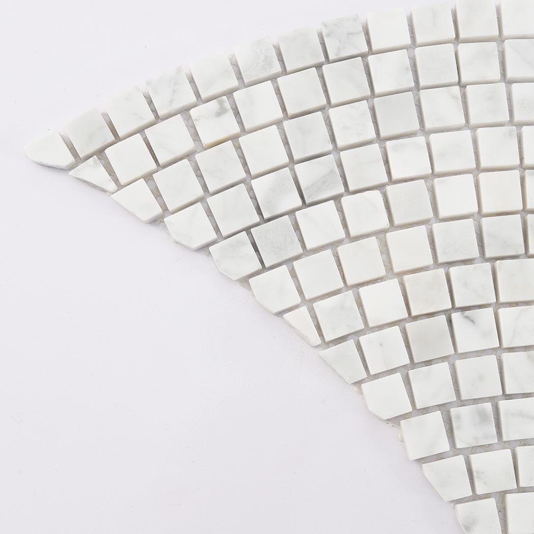 White Fan Shaped Marble Tile Hand Cut Wall and Floor Mosaic — mosaic nan quạt bằng đá marble trắng
