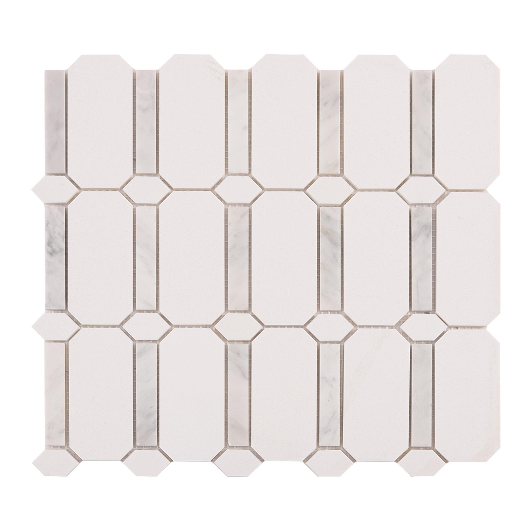 Octagon and Bar White Marble Mosaic Tiles — mosaic ghép nghệ thuật bằng đá marble trắng