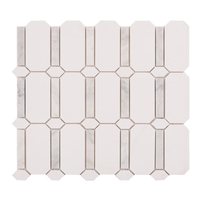 White Picket and Grey Octagon Marble Mosaic Wall and Floor Tiles — Rochelle Rochelle Stone