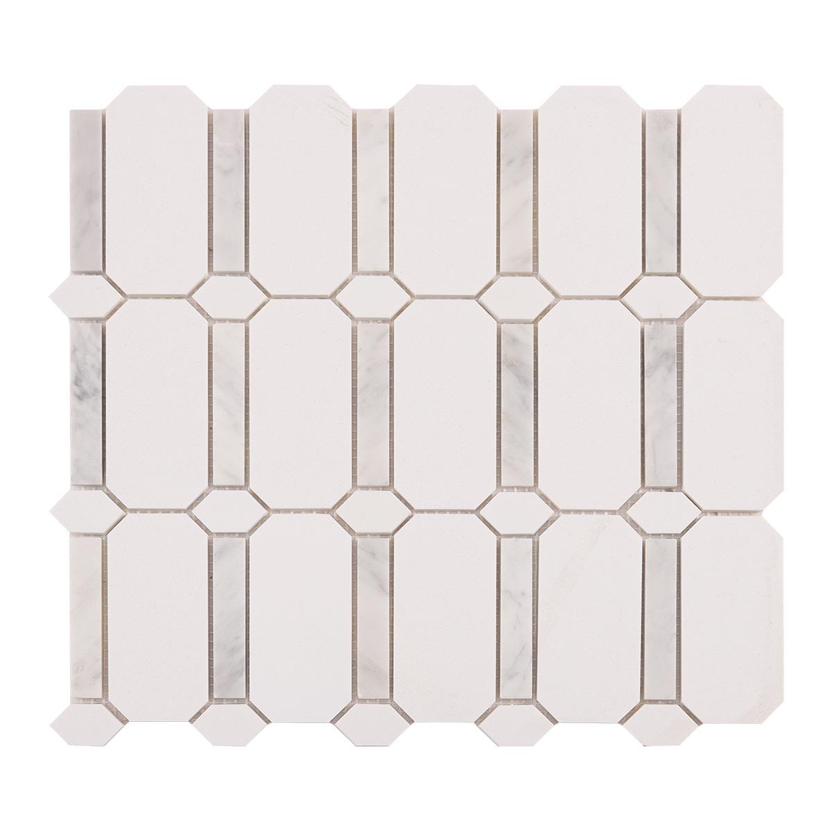 Octagon and Bar White Marble Mosaic Tiles — mosaic ghép nghệ thuật bằng đá marble trắng