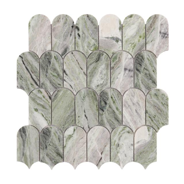 Light Green Long Fish Scale Marble Mosaic Tiles - Vảy Dài Xanh Nhạt — Rochelle Rochelle Stone