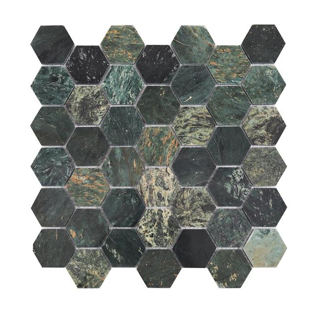 Indian Green Hexagon Natural Marble Mosaic Tile — mosaic lục giác bằng đá marble xanh lục