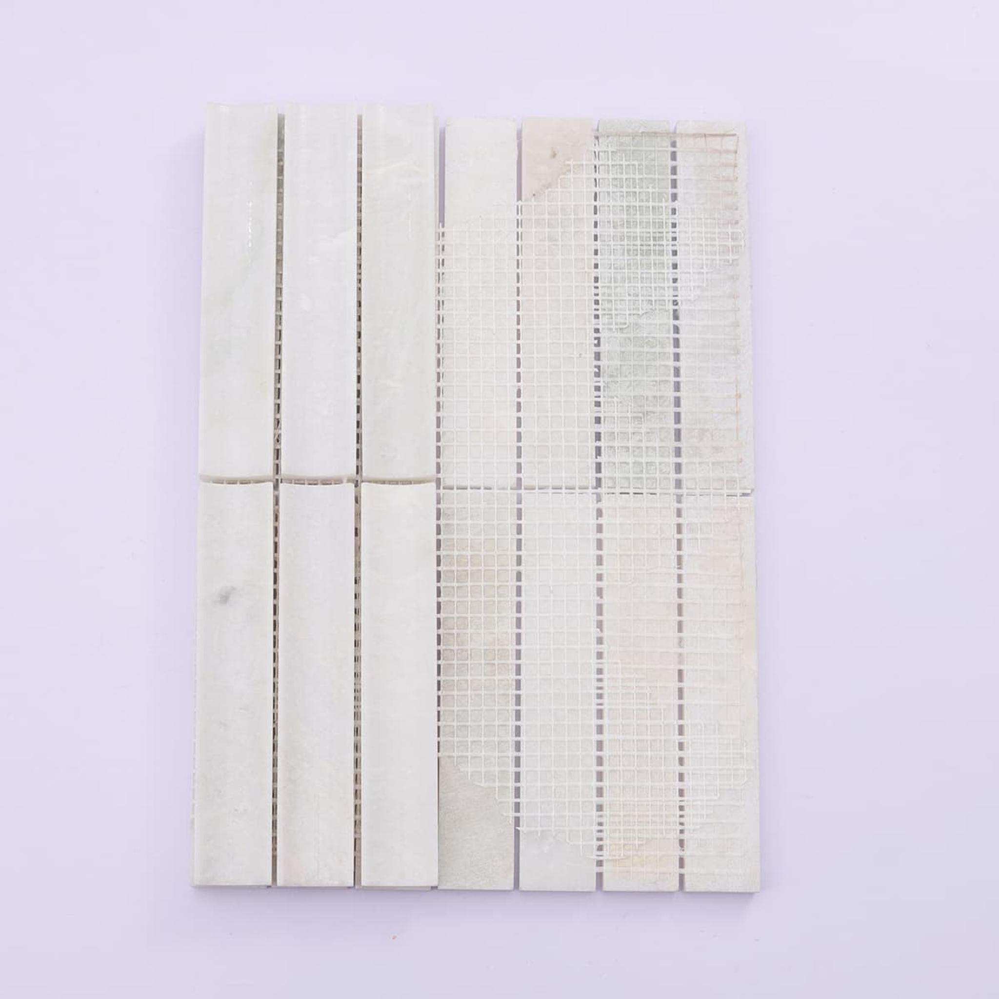 White Jade Polished Marble Mosaic Strip Fluted Wall Tile — mosaic rãnh sọc (fluted) bằng đá marble trắng