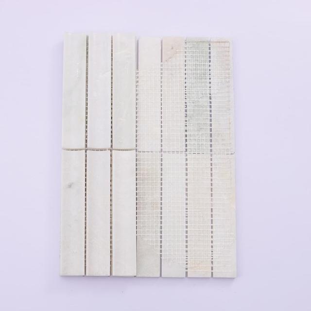 White Jade Polished Marble Mosaic Strip Fluted Wall Tile — mosaic rãnh sọc (fluted) bằng đá marble trắng