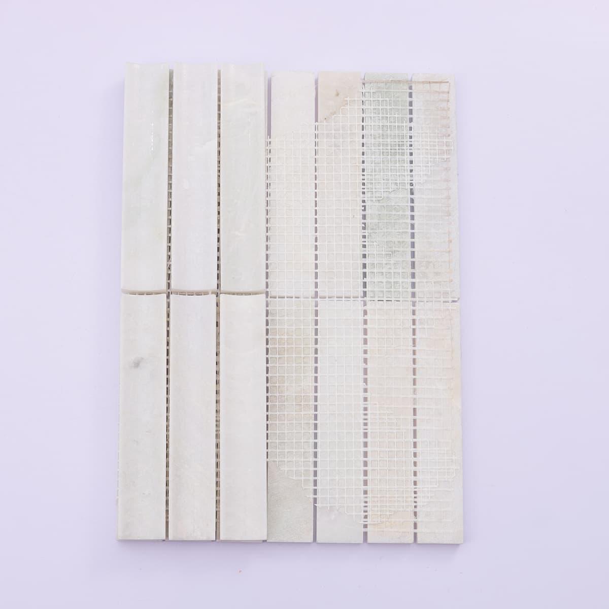 White Jade Polished Marble Mosaic Strip Fluted Wall Tile — mosaic rãnh sọc (fluted) bằng đá marble trắng