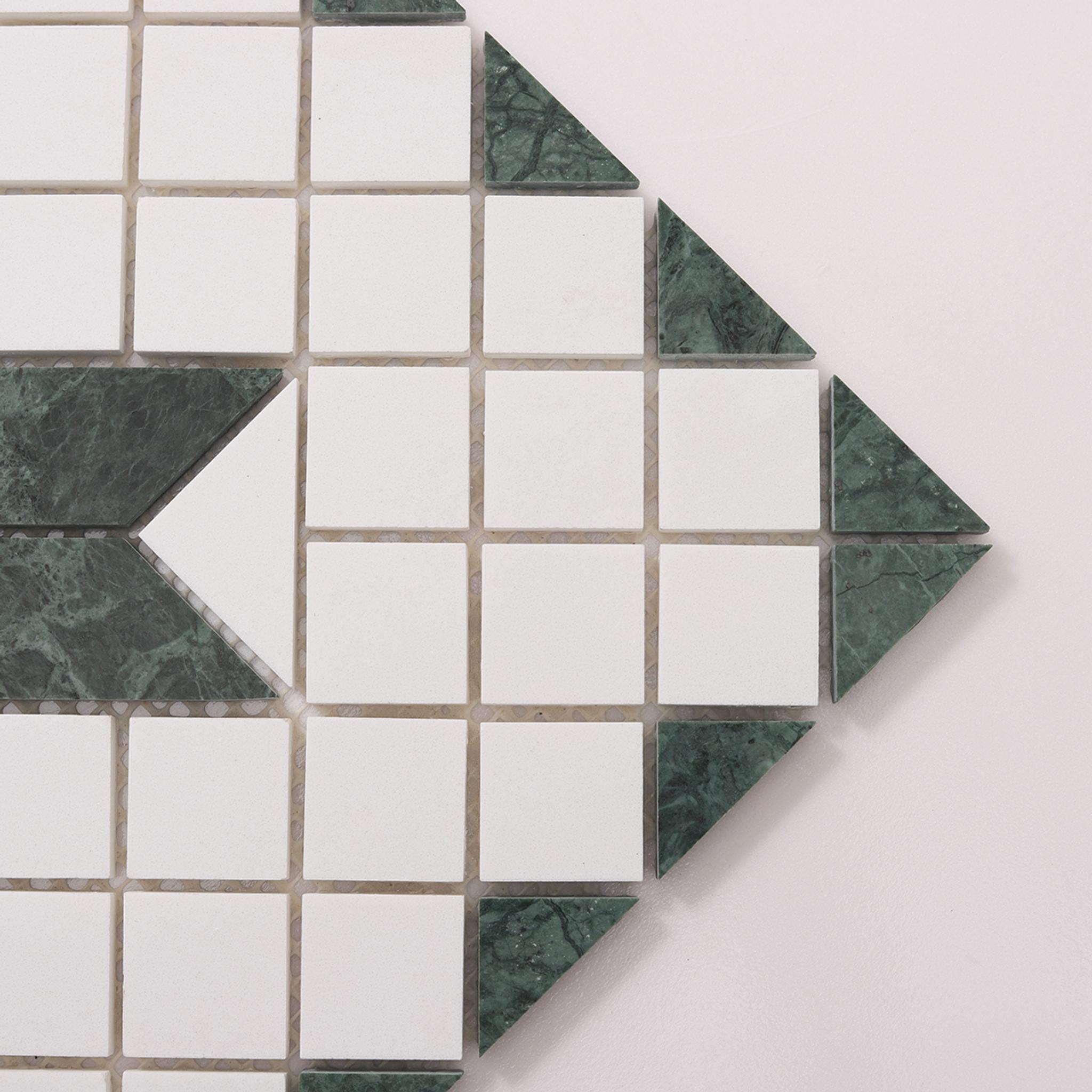 Green and White Star Marble Mosaic Tiles — mosaic ghép nghệ thuật bằng đá marble trắng & xanh lục