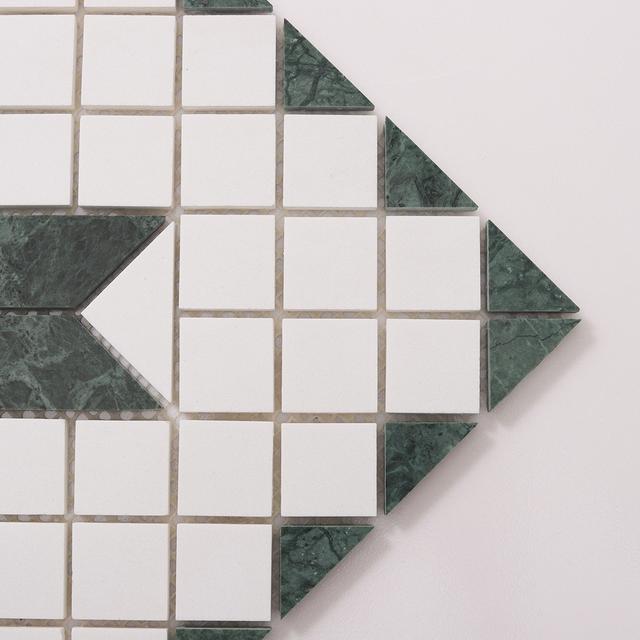 Green and White Star Marble Mosaic Tiles — mosaic ghép nghệ thuật bằng đá marble trắng & xanh lục