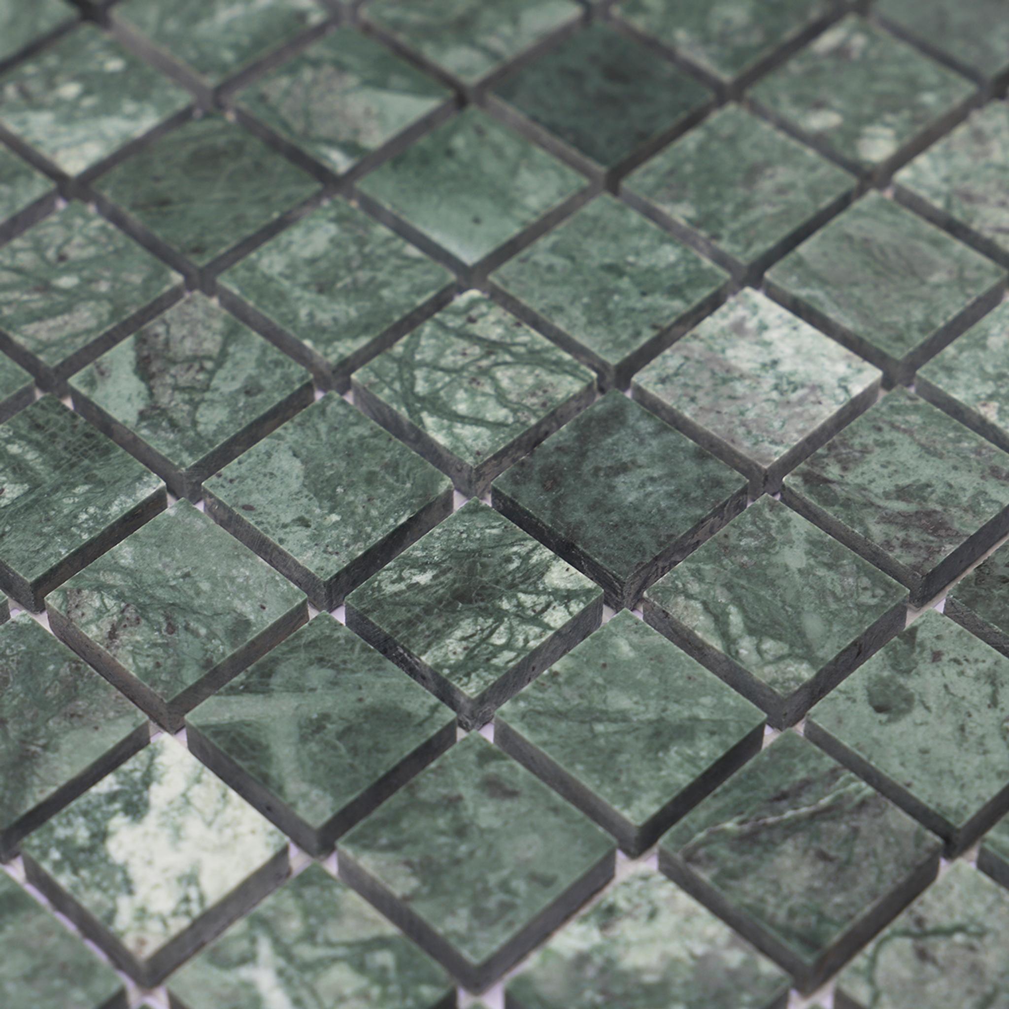 Green Square Honed Natural Marble Mosaic Tiles — mosaic vuông bằng đá marble xanh lục