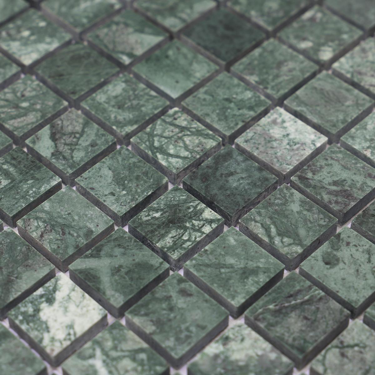 Green Square Honed Natural Marble Mosaic Tiles — mosaic vuông bằng đá marble xanh lục