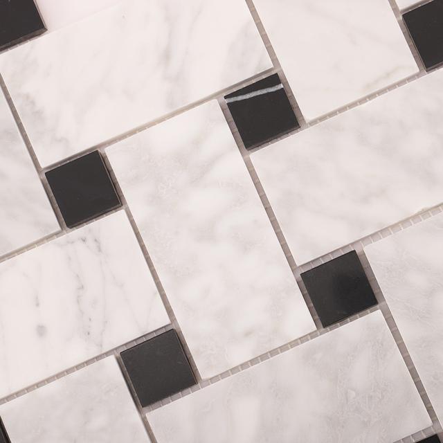 Carrara White Basketweave Marble Mosaic Tiles — mosaic đan rổ (basketweave) bằng đá marble trắng & trắng Carrara