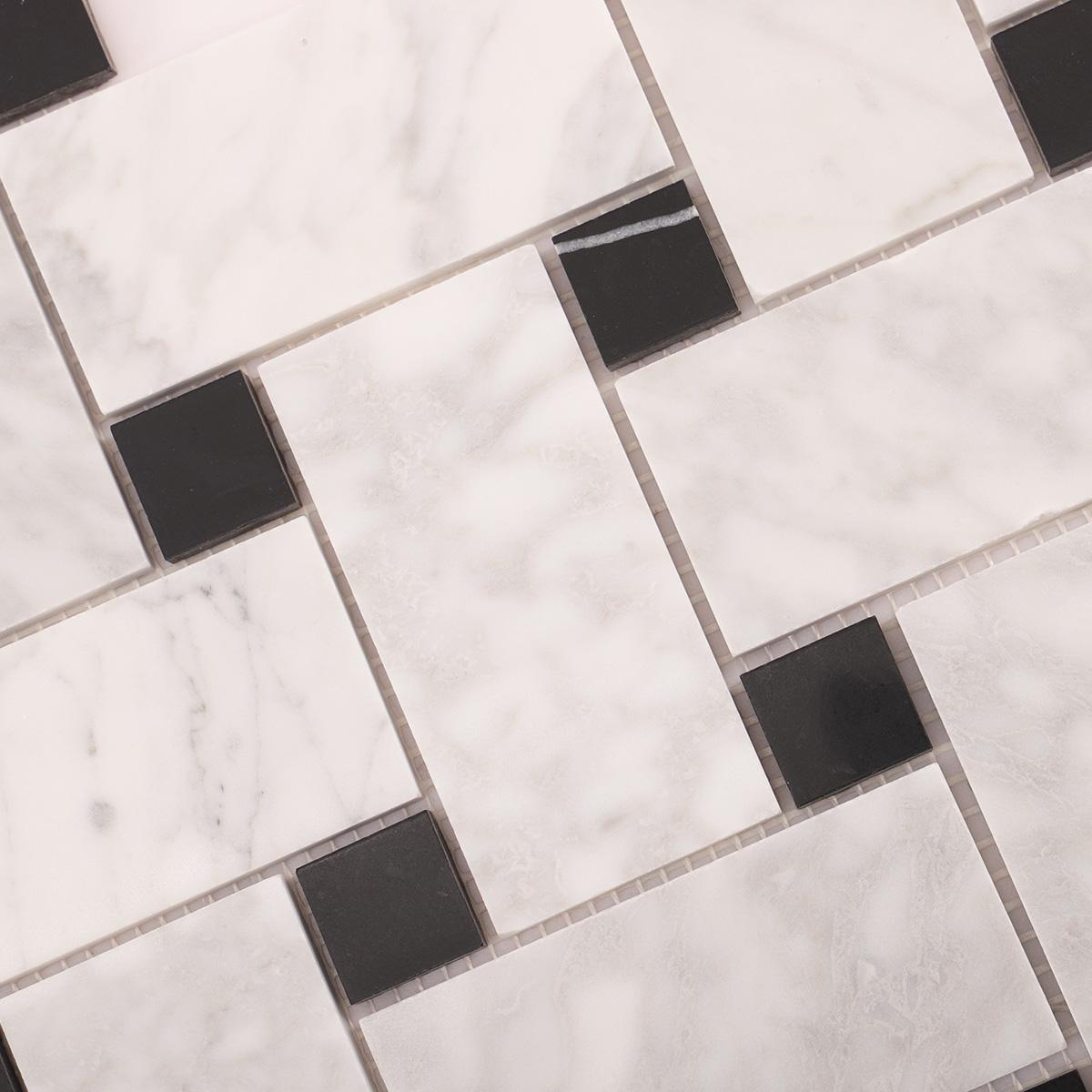 Carrara White Basketweave Marble Mosaic Tiles — mosaic đan rổ (basketweave) bằng đá marble trắng & trắng Carrara