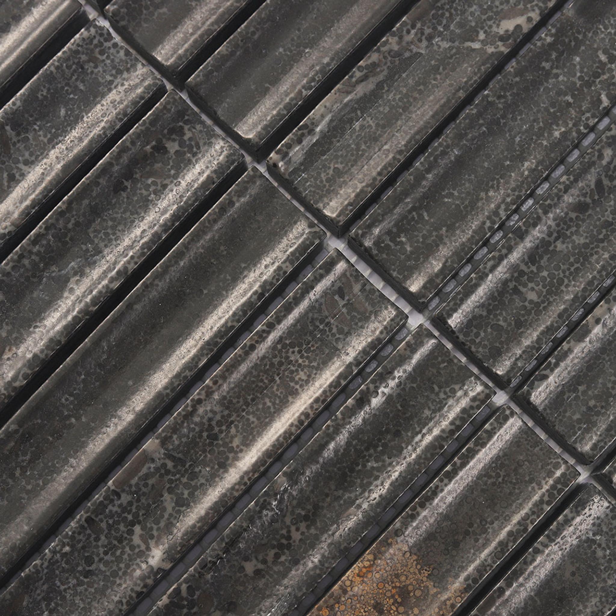 Dark Brown Fluted Marble Mosaic Tile — mosaic rãnh sọc (fluted) bằng đá marble nâu