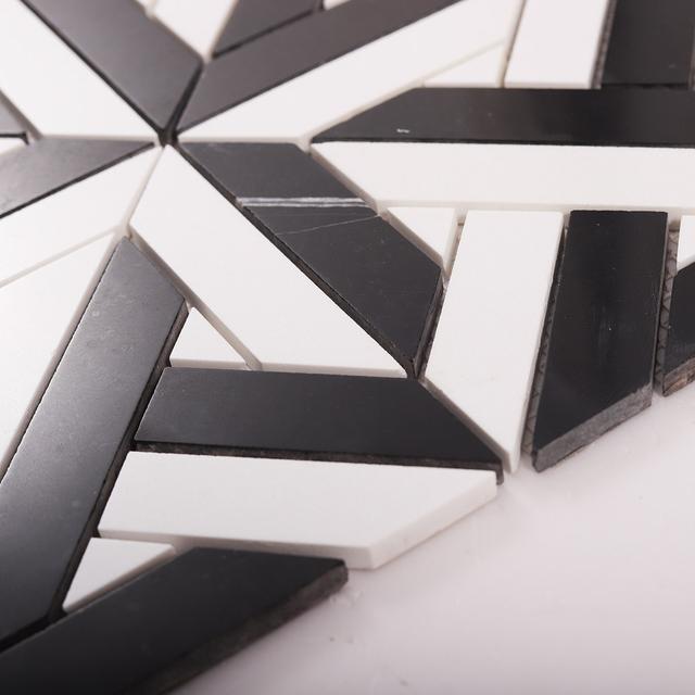White and Black Geometrica Marble Mosaic Tiles — mosaic ghép nghệ thuật bằng đá marble đen & trắng