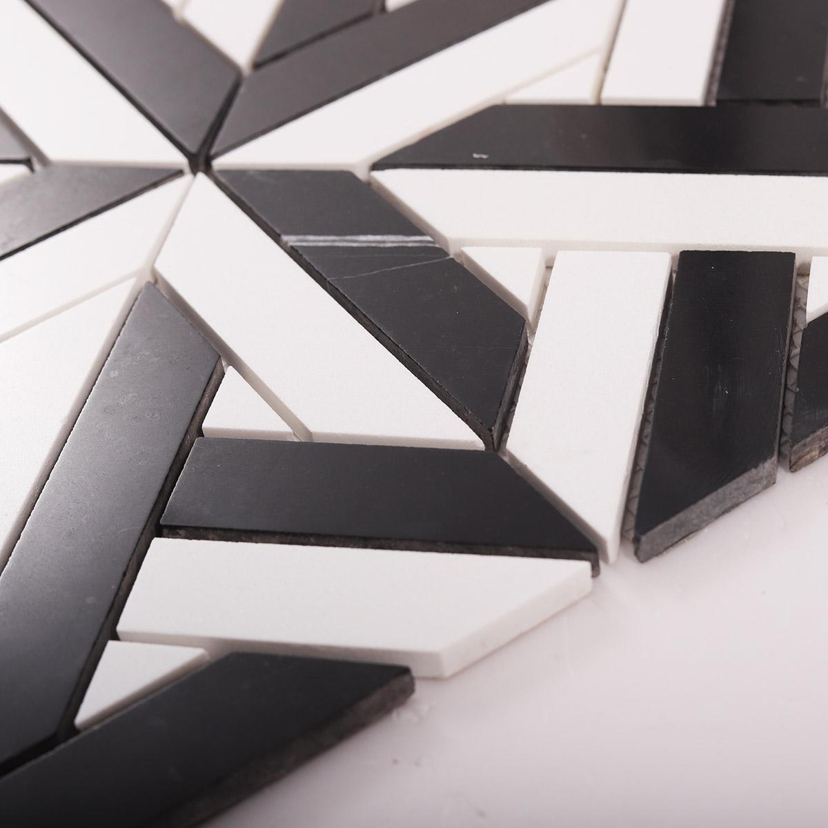 White and Black Geometrica Marble Mosaic Tiles — mosaic ghép nghệ thuật bằng đá marble đen & trắng