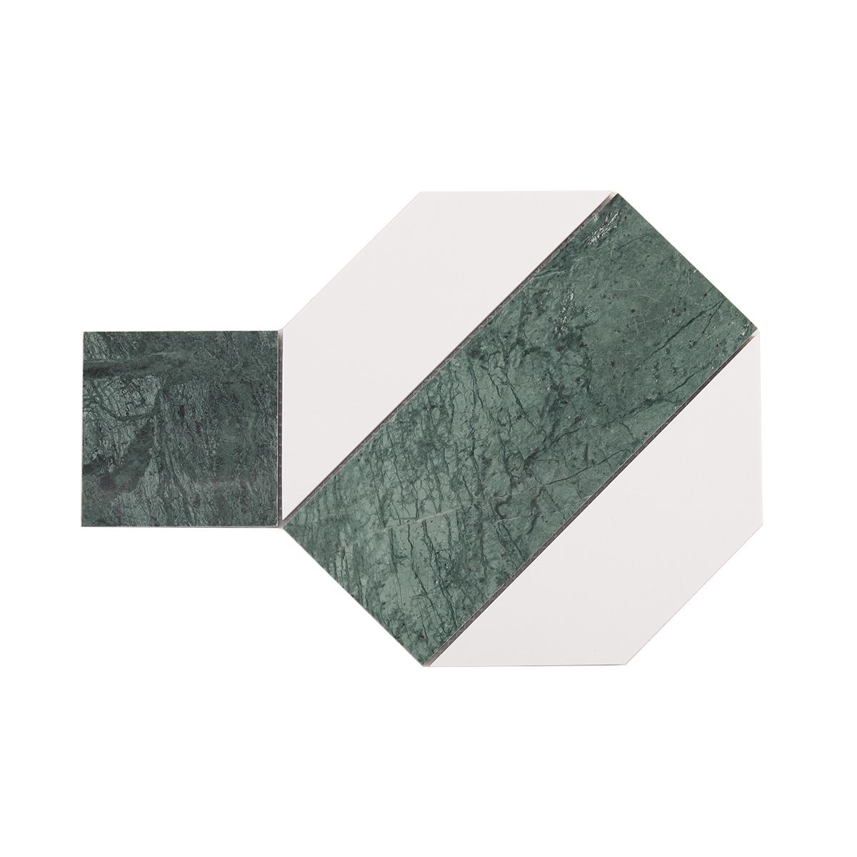 Green and White Big Hexagon Marble — mosaic lục giác bằng đá marble xanh lục & trắng