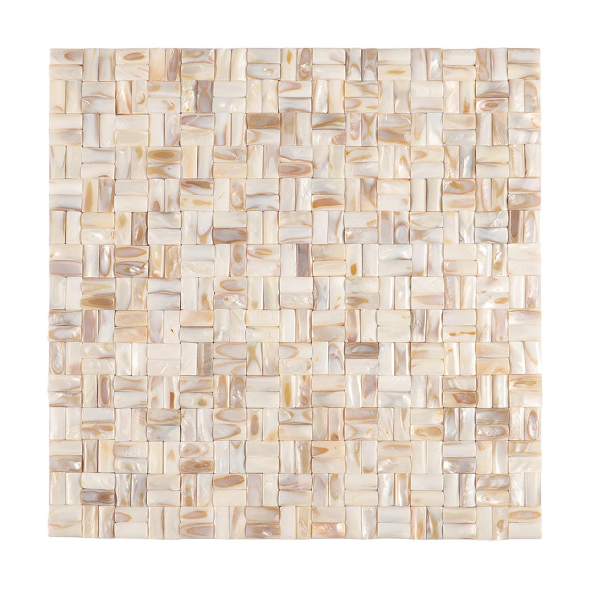 3D Beige Mother of Pearl Basket Weave Mosaic Tile — mosaic đan rổ (basketweave) bằng xà cừ beige