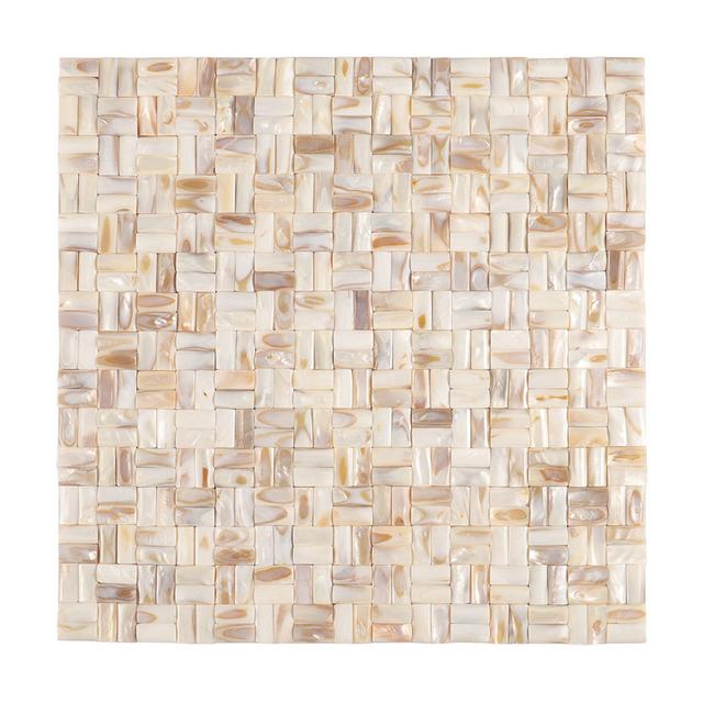 3D Beige Mother of Pearl Basket Weave Mosaic Tile — mosaic đan rổ (basketweave) bằng xà cừ beige
