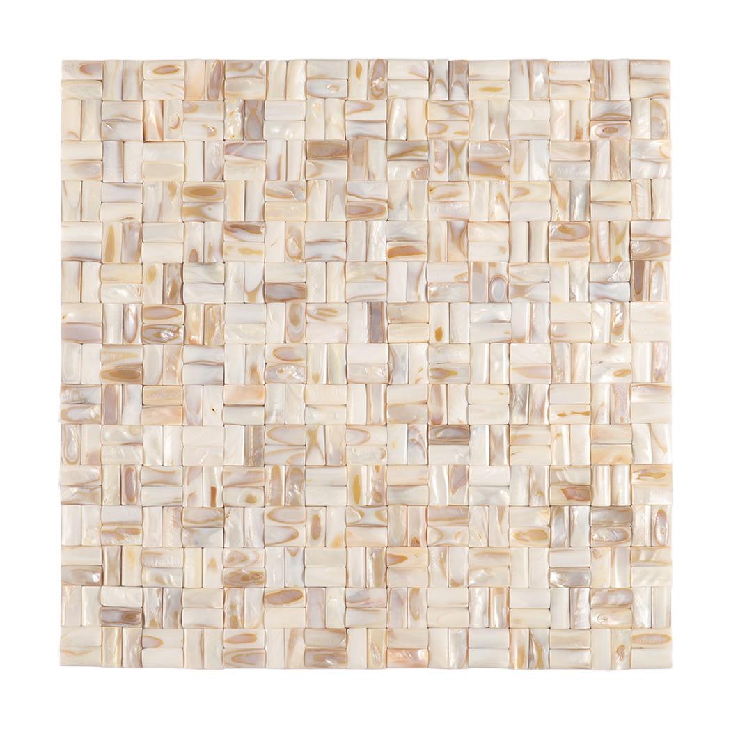 3D Beige Mother of Pearl Basket Weave Mosaic Tile — mosaic đan rổ (basketweave) bằng xà cừ beige