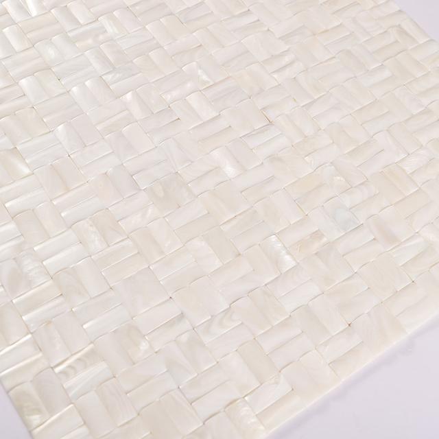 3D White Mother of Pearl Basket Weave Mosaic Tile — mosaic đan rổ (basketweave) bằng xà cừ trắng