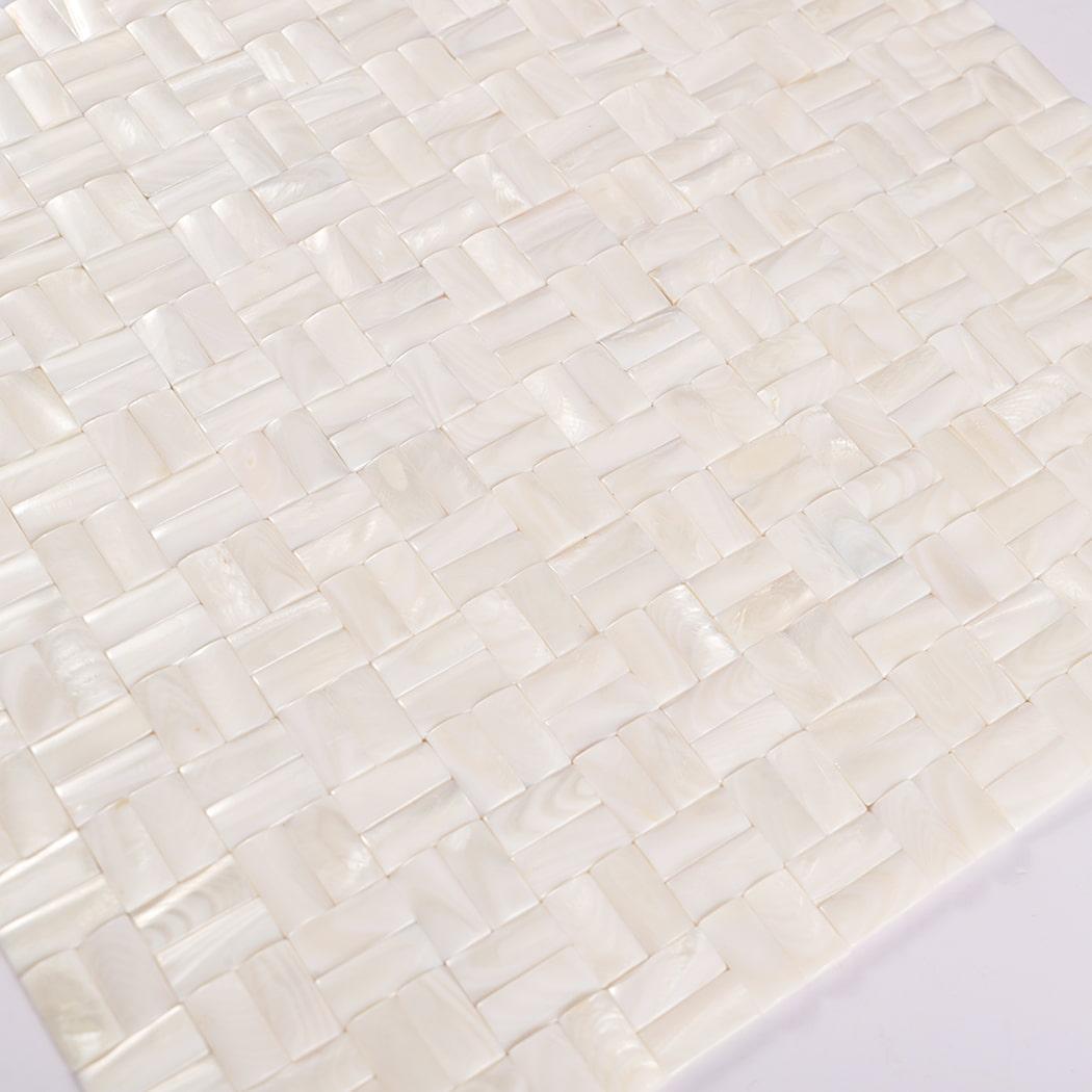 3D White Mother of Pearl Basket Weave Mosaic Tile — mosaic đan rổ (basketweave) bằng xà cừ trắng