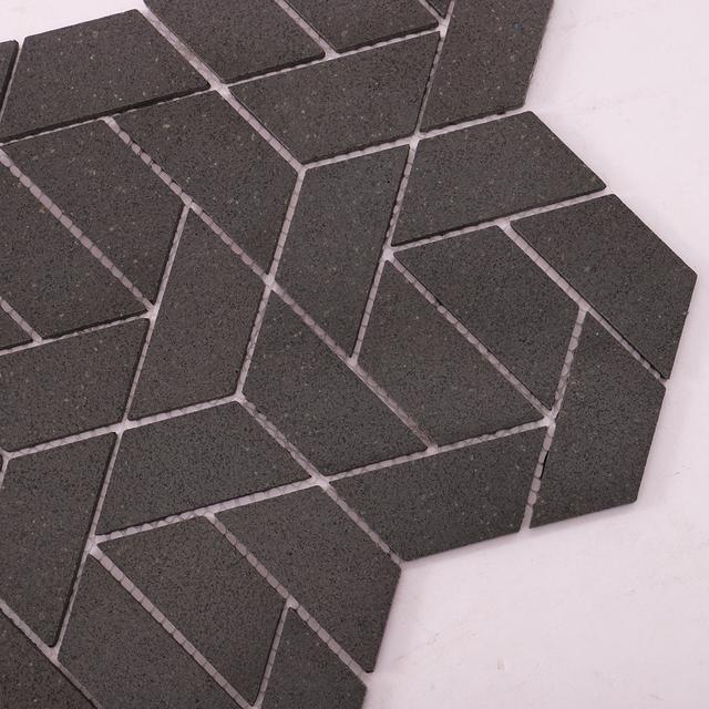 Matt Black Marble Hexagon Mosaic Tiles for Modern Spaces — mosaic lục giác bằng đá marble đen