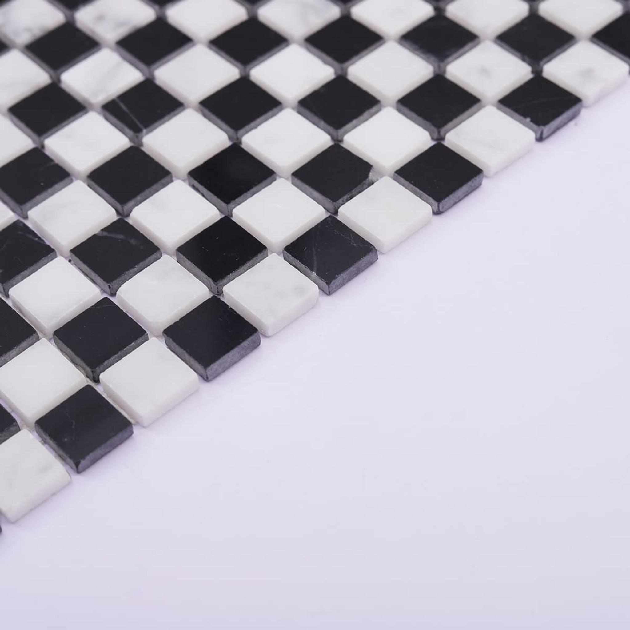Black and White Checkered Marble Mosaic Tile for Wall & Floor — mosaic ghép nghệ thuật bằng đá marble đen & trắng