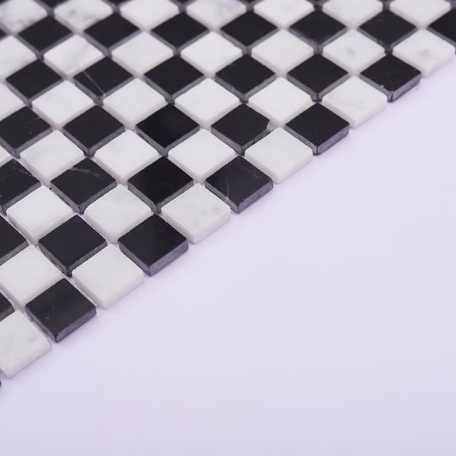 Black and White Checkered Marble Mosaic Tile for Wall & Floor — mosaic ghép nghệ thuật bằng đá marble đen & trắng