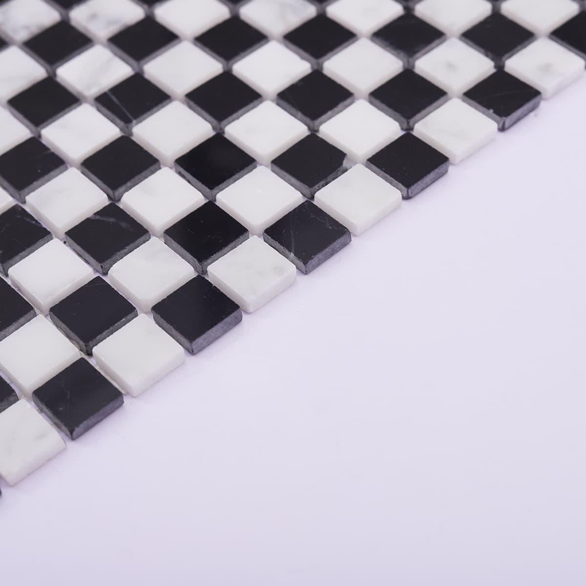 Black and White Checkered Marble Mosaic Tile for Wall & Floor — mosaic ghép nghệ thuật bằng đá marble đen & trắng
