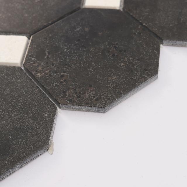 Dark Brown Octagon Marble Mosaic Tile with White Dot Inserts — mosaic ghép nghệ thuật bằng đá marble trắng & nâu