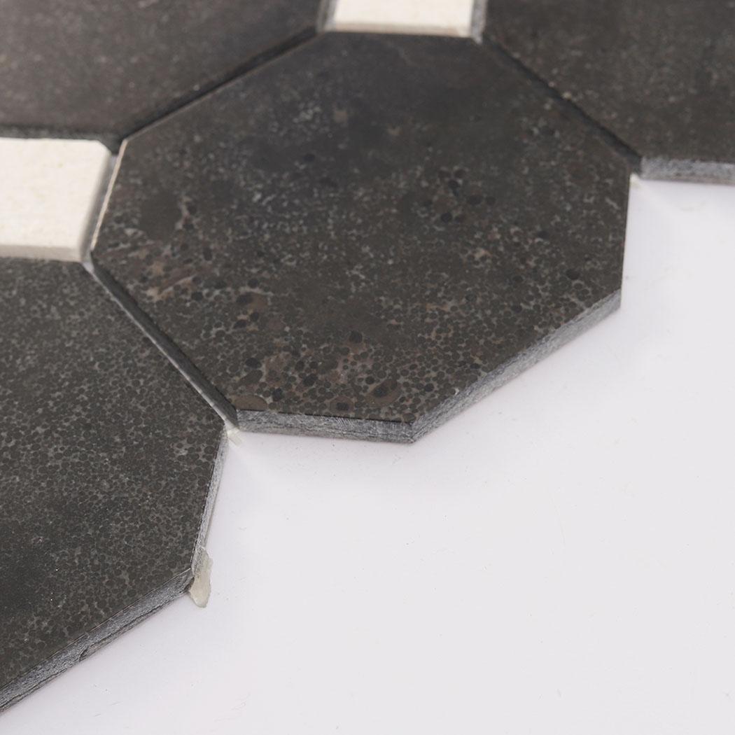 Dark Brown Octagon Marble Mosaic Tile with White Dot Inserts — mosaic ghép nghệ thuật bằng đá marble trắng & nâu