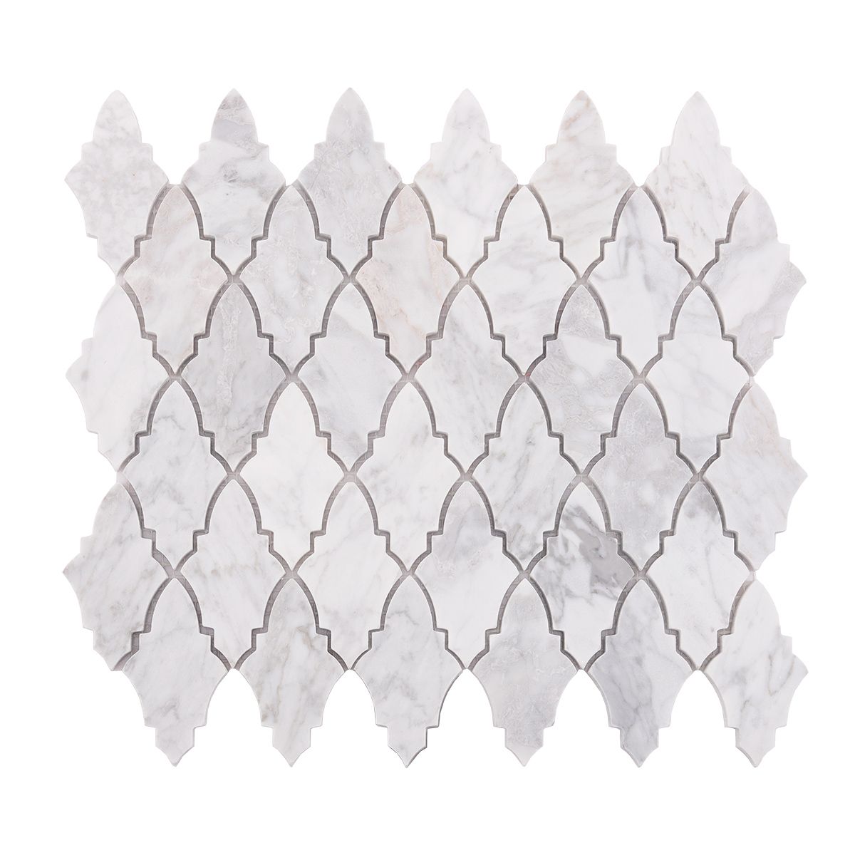 Arabesque Carrara White Polished Honed Marble Mosaic Tile — mosaic arabesque bằng đá marble trắng & trắng Carrara
