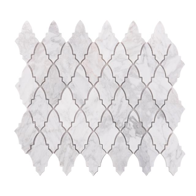 Arabesque Carrara White Polished Honed Marble Mosaic Tile — mosaic arabesque bằng đá marble trắng & trắng Carrara