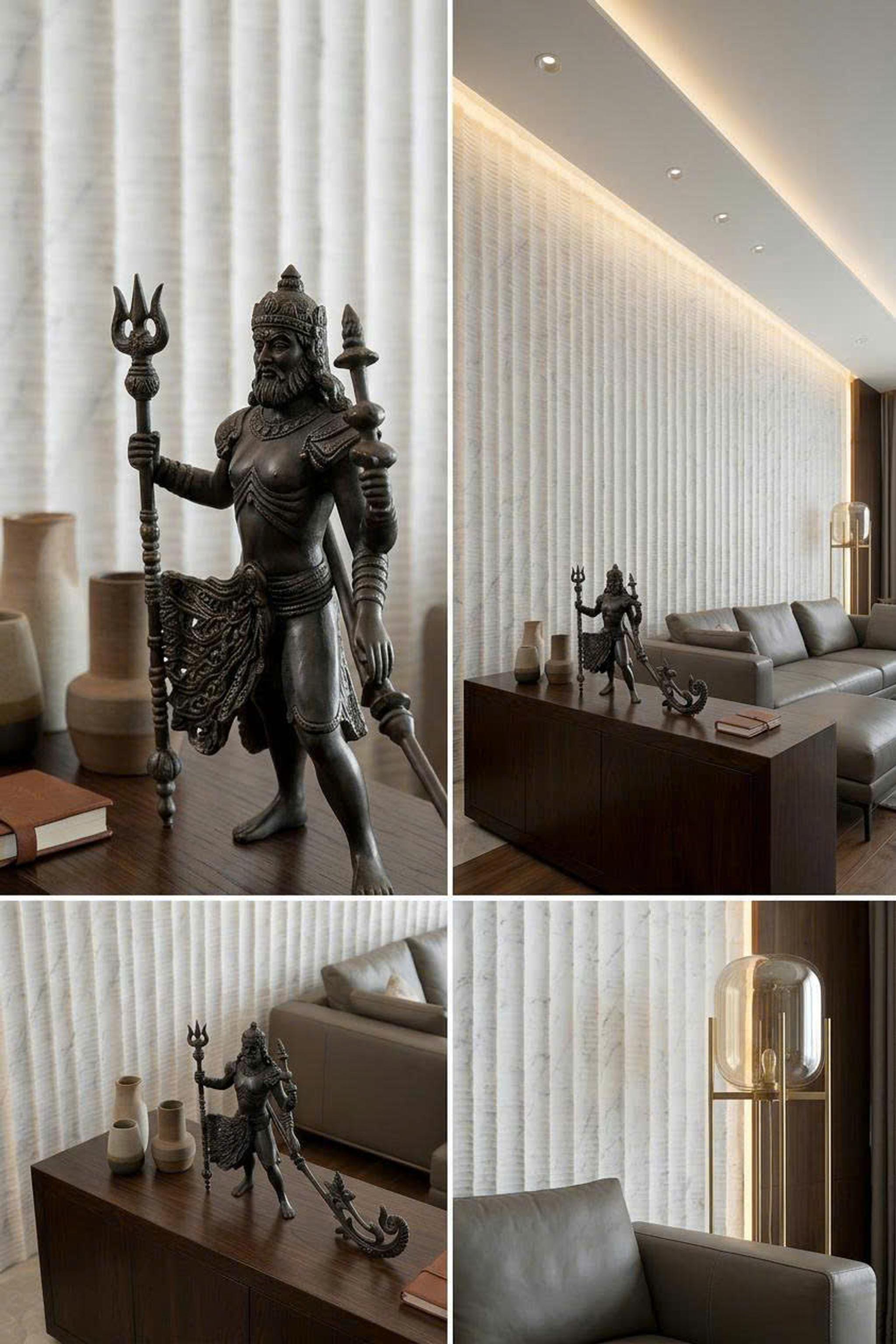 Ốp tường tạo sọc (fluted) — Marble/travertine trắng