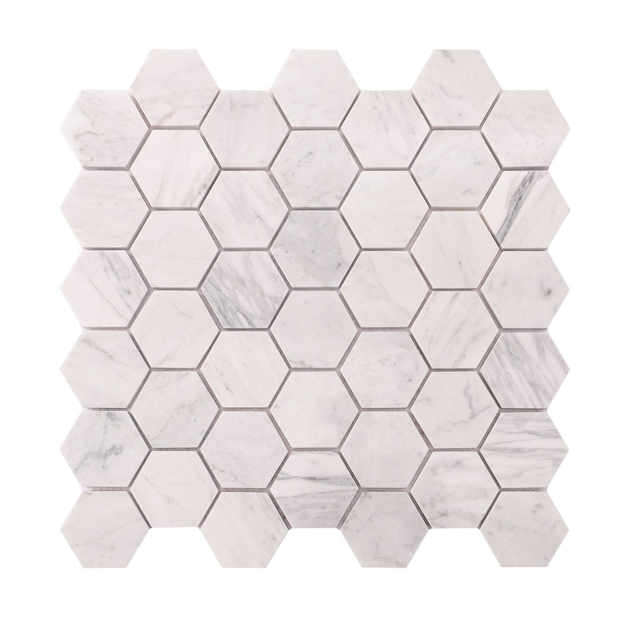 Carrara White Marble Hexagon Mosaic Tiles — mosaic lục giác bằng đá marble trắng & trắng Carrara