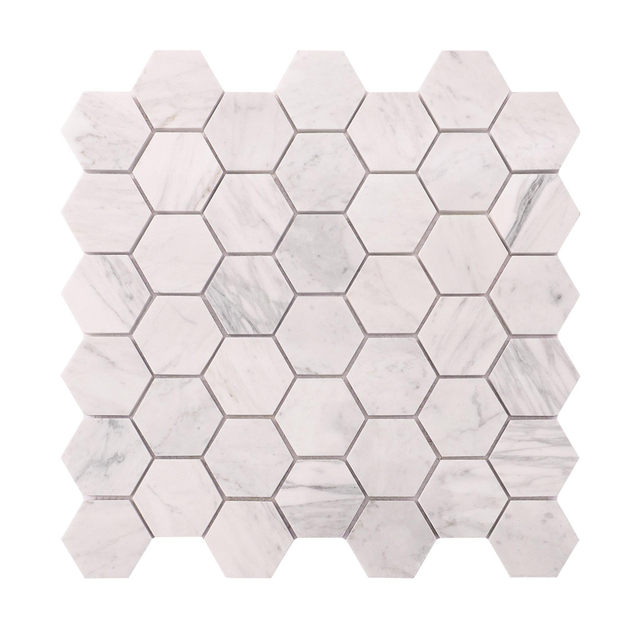 Carrara White Marble Hexagon Mosaic Tiles — mosaic lục giác bằng đá marble trắng & trắng Carrara